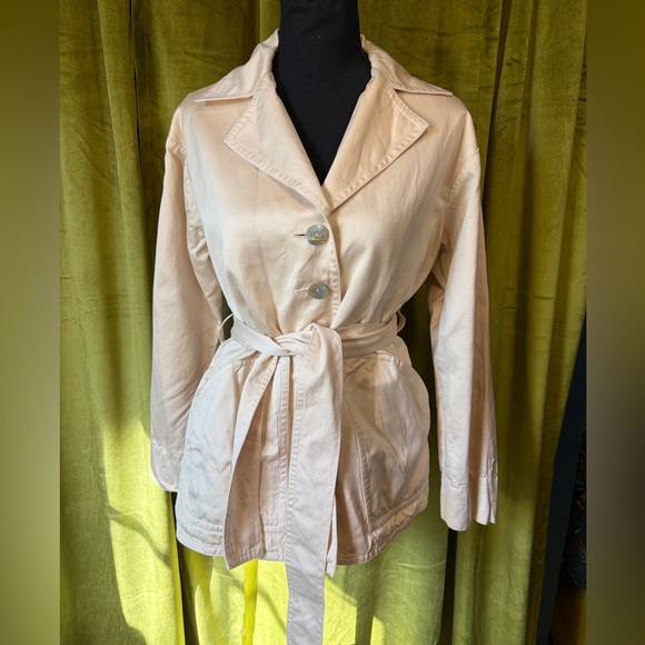 Vintage 90s YSL Yves Saint Laurent Cotton Linen Champagne Waist tie jacket US 4